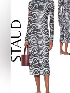 STAUD Black and White Zebra-Print Maxi Dress